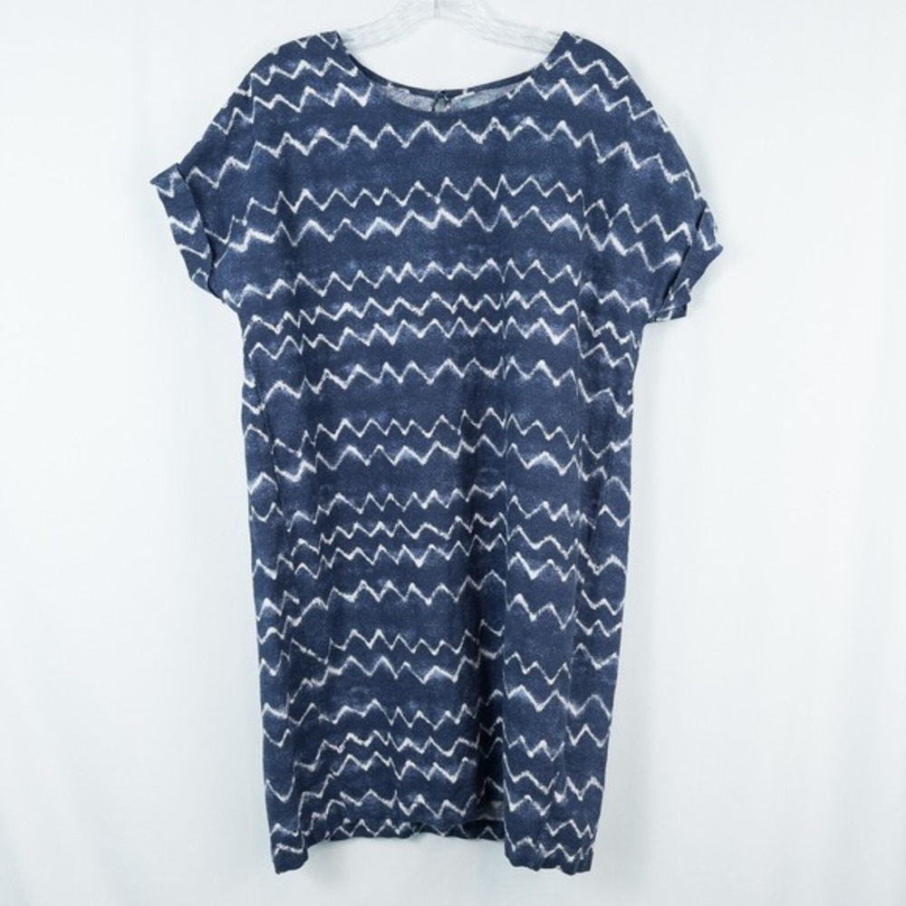 Old Navy Printed Linen Blend Cocoon Dress Womens Large Blue Beach Coastal Boho